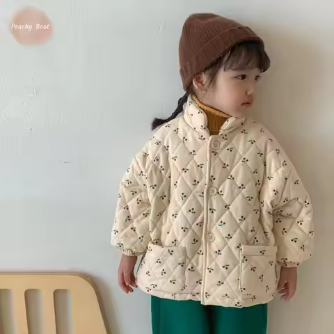 Fashion Baby Girl Cotton Flower Warm Overcoat Long Sleeve Infant Toddler Outwear Child Coat Winter J