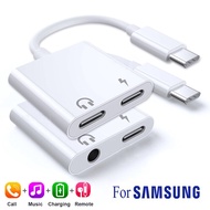 KTV Shop ตัวแยกอะแดปเตอร์2 In 1 Type-C,แจ็คหูฟังอะแดปเตอร์เคเบิ้ลเสียง Aux สำหรับ Samsung Galaxy S23 S22 S21 S20 FE Note 20 Ultra Note 10 Plus USB C ถึง3.5มม. ตัวแปลงแจ็คสำหรับ Xiaomi Huawei สมาร์ทโฟน USB ตัวแปลง C