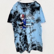 古著我的英雄學院轟焦凍紮染短袖動漫印花 T 卹，淺藍色，圓領，復古設計，M 碼