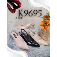 K9695 Cut Shoes Slink Back V-Shaped Gel-Coated Leather 2-Inch Heels