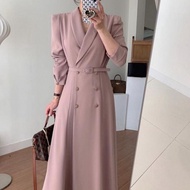 [Real Pict] Lawrence Dress Korean Simple Basic Kerja Kerah Kantor Sopan Rapi Polos Hijab Lengan Panj