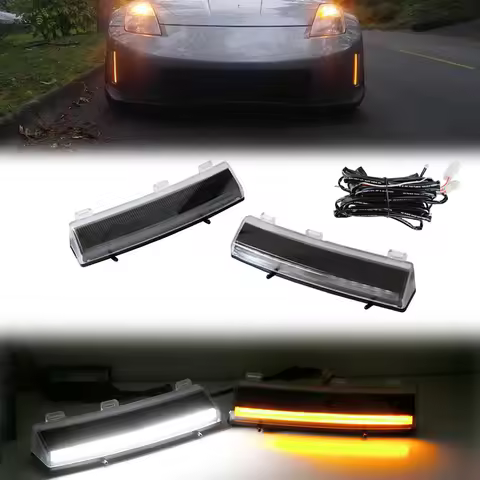 iJDM Car Daytime Running Lights Assembly For 2006-2009 Nissan 350z LCI ,White LED as DRL & Amber Yel