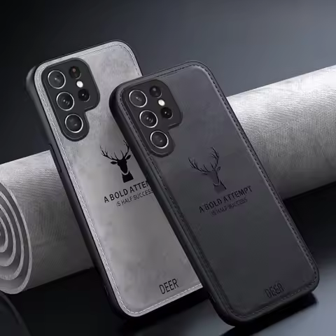 Luxury Cloth Leather Deer Head Case For Samsung S25 S24 S23 FE S22 S21 A55 A54 A53 A25 A15 A16 A36 N