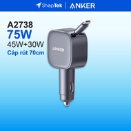 ANKER Nano A2738 75W Max car charger with integrated Type-C cable, charges 2 devices at the same tim