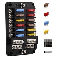 (DKCZ) 12V 12 Way Marine Fuse Block Fuse Panel with Ground & 12 Volt Fuse Box for Car Automotive Boa