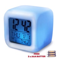 Mini Square Digital LED Clock 7 Color Change Digital Alarm Clock Color Change Glowing 2.7”LED