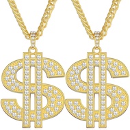 Romass 2 Pcs Dollar Necklace for Men,Gold/Silver Plated Chain for Men with Dollar Sign Pendant Neckl