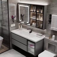 HY&amp; Ceramic Whole Washbin Smart Bathroom Cabinet Mirror Combination Bathroom Sink Washstand Set Washbasin Cabinet Combin
