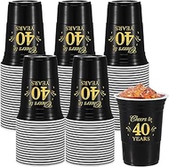 Ziliny 50 Pack Birthday Party Plastic Cups, 16 oz Cheers to 40 Years Disposable Cups Gold and Black
