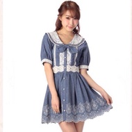 Liz Lisa Denim Dress Embroidery Floral Vintage Kawaii Japanese Himekaji