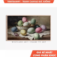 Wall Painting, Vintage Easter Egg Frame TV Art Painting Spring Country Farmhouse TV Decor TV346. (37