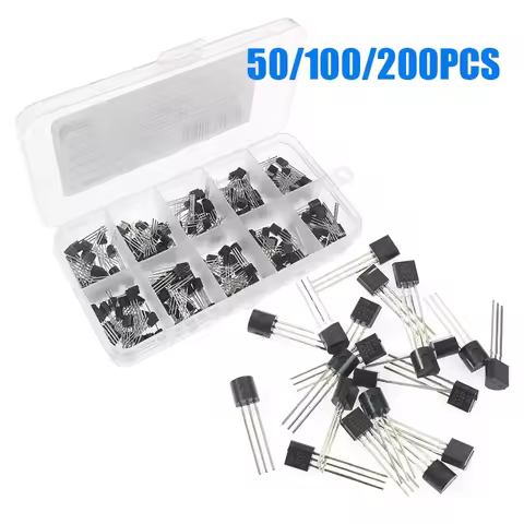 50/100/200PCS TO-92 Transistor Assorted Kit 2N2222 2N2907 2N3906 2N5401 2N5551 A1015 BC327 BC337 BC5