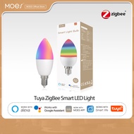 MOES Zigbee ไฟ LED หลอดไฟ E14โคมไฟเทียนไขสมาร์ท5W Rgbct 2200-6500K ไฟเส้นประดับ Tuya A Lexa G Oogle