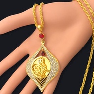 18K Gold Inlay Ruby Necklace Arabic Muslim Style Necklace Fashion Hip Hop Party Necklace