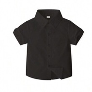 Young Boy Summer Short Sleeve Shirt, Handsome Gentlemen's Simple White Shirt