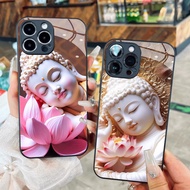 Glass Case of Buddha smiling next to a pink lotus for iPhone 17 16 15 14 13 12 11 8 7 6 6s 6p 7p 8p 