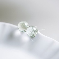 自然生長礦景 / 翠綠幽靈 天然水晶球 滿天星純銀耳環