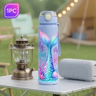 Plastic Water Bottle, Mermaid Tail -themed Printing, 25oz/750ml For Office, Gym & Camping, Safe To ,