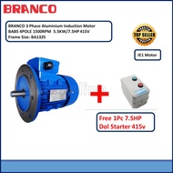 BRANCO Aluminium Motor IE1 3Phase BA-B5 Series Flange Mounted 5.5KW/7.5HP 4Pole 1400RPM 415V (BA-IE1