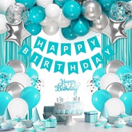 Teal Birthday Decorations for Women with White Silver Teal Balloons Happy Birthday Banner Teal Fring