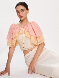 Pomelo. x Janesuda เสื้อครอปลายทางแต่งระบาย / Pomelo. x Janesuda Ruffle Crop Top