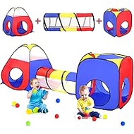 Kids Play Tent with Ball Pit+Crawl Tunnel+Castle Tent, Pop Up Toddlers Playhouse for Boys and Girls Gift, Collapsible Children Play Tent Toy Indoor and Outdoor Games (Colorful Fort)