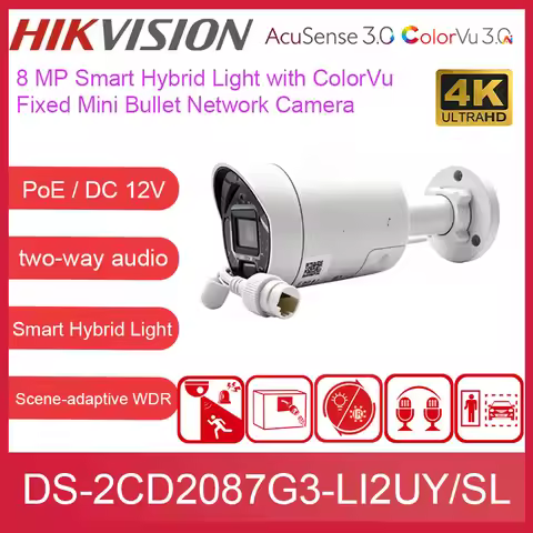 Hikvision DS-2CD2087G3-LI2UY/SL 8MP ColorVu 4K PoE IP Camera, Smart Hybrid Light, AcuSense, Two-Way 
