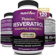 美国 Nutrivein RESVERATROL 反式白藜蘆醇 1450mg 120粒 複合胶囊
