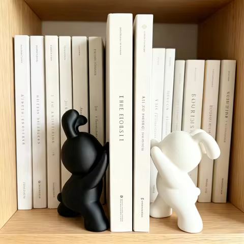 2-Piece Black and White Rabbit Bookends, Decorative Black and White Rabbit Bookends, Desktop Bookend