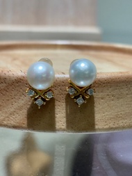 18k金日本Akoya花珠鑽石耳釘