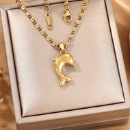 1 chiếc vòng cổ mặt dây chuyền hình cá heo vàng thời trang bằng thép không gỉ dễ thương, thích hợp l