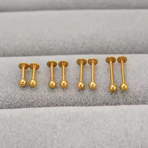6/8/10/12mm Stainless Steel Golden Ball Labret Lip Piercing Jewelry Tragus Cartilage Stud Earring Fo