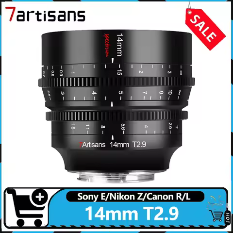 7artisans Full Frame 14mm T2.9 Wide Angle Cine Lens Manual Focus Prime Lens compatible with Sony A7S