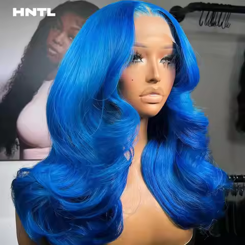 100% Human Hair Blue Color 4by4 Closure Body Wave Wigs Ready to Wear Glueless 13x4 HD Transparent La