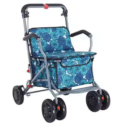 Elderly shopping carts mobility assistance, four wheeled foldable light Walking Stick walkers walker