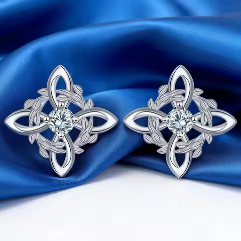 Silver Wreath Witches Knot Stud Earrings for Women Original Zircon Protection Amulet Earring Nudo De