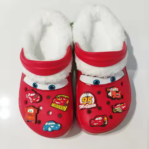 Croc-Style Clogs Slide Sandals Disney Cars Fleece-lined Red McQueen with shoe charms Non-Slip Breath