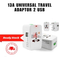 13a Universal Travel Adaptor 2 USB Worldwide All In One Multi Plug Charger Adaptor Plug Converter