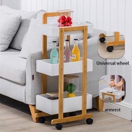 Kitchen Trolley Wooden 3 Tier Home Storage Shelf Trolley Utility Roll With Handle And Wheels
