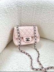 Chanel Quilted Mini Square Flap Pale Pink Caviar Ruthenium Hardware