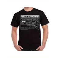 Men's Red Dwarf Ship Spec Graphic T-Shirt - Black With White Technical Drawings And Specs Casual Sci