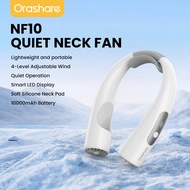Orashare NF10 พัดลมคล้องคอ10000mAhพัดลมพกพา ชาร์จUSBความเร็ว 4 ระดับหน้าจอLEDสวมใส่ได้ยาวนานโดยไม่เม