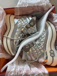 Tory Burch Gemini Link 平台絎縫行山靴 銀色 US 7