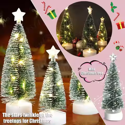 3Pcs Artificial Xmas Trees Set Desktop Miniature Christmas Trees Decorations Luminous Christmas Tree