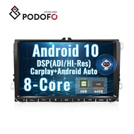 Podofo 2 Din Android Car Radio 9 Inch 4+64GB 8 Core IPS Touch Screen AI Voice Android Auto Carplay Hi-Res GPS For VW/Gol