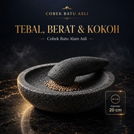 Cobek Batu Asli Original + Ulekan Munthu Muntu Asli Muntilan Merapi - 20 cm