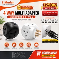 ME 4Way Adapter Universal Socket Power Socket Extension Adapter Type C Plug Socket USB Port Plack So