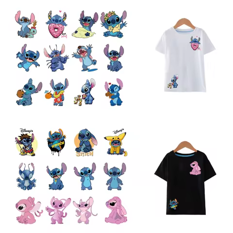 6cm*12pcs/lot Anime movies Stitch Clothing stickers fusible clothing patches thermo-stickers for chi