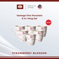 Vantage Fine Porcelain Strawberry Blossom Rose Mug Set (6pcs Tableware)