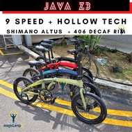 Latest 2022- Java Zelo Z3 V2 Improved Folding Bike 9 Speed Shimano Altus Hollow Tech 406 Decaf Rim Magiclamp 123